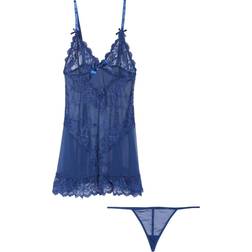 OH LÀ LÀ CHÉRI Valentine Soft Cup Babydoll Chemise & G-String Thong - Estate Blue