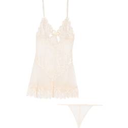 OH LÀ LÀ CHÉRI Valentine Soft Cup Babydoll Chemise & G-String Thong - Silver Peony