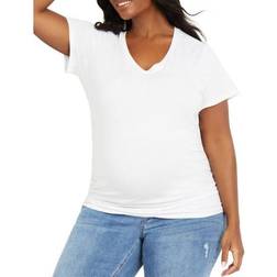 Motherhood Plus Size V-Neck Side Ruched Maternity Tee White (91062-10)