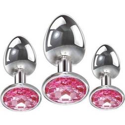 Evolved Adam & Eve Pink Heart Gem Anal Plug Set Silver