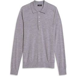 Theory Regal Wool Long Sleeve Polo Shirt - Cool Heather Grey