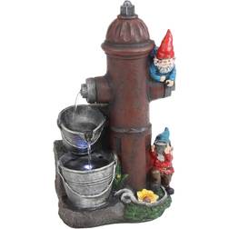 Sunnydaze Fire Hydrant Gnomes Outdoor Water Fountain with LED Light