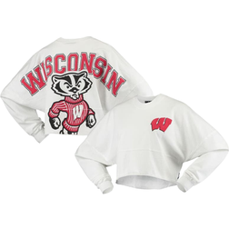 Spirit Jersey Women's Wisconsin Badgers Raw Hem Cropped Long Sleeve T-shirt - White