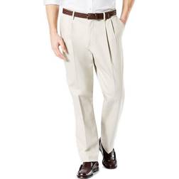 Dockers Signature Lux Cotton Classic Fit Pleated Creased Stretch Khaki Pants - Cloud