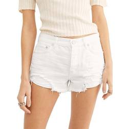 Free People Loving Good Vibrations Cotton Frayed Denim Shorts - Spring White