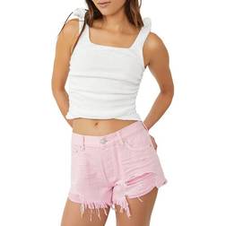 Free People Loving Good Vibrations Cotton Frayed Denim Shorts - Rosa