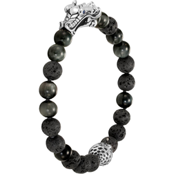 John Hardy Men's Sterling Silver Legends Naga Black Volcanic Rock Beaded Bracelet with Sapphire Eyes