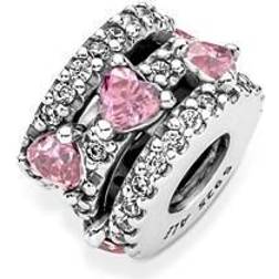 Pandora Sparkling Triple Halo Hearts Charm - Silver/Pink/Transparent