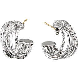 David Yurman The Crossover Huggie Hoop Earrings - Silver/Diamond