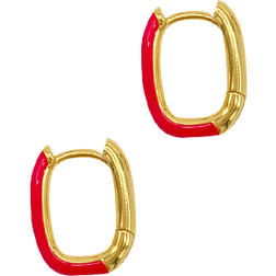 Adornia Rectangle Huggie Hoops - Gold/Pink