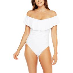 La Blanca Island Goddess Off Shoulder Ruffle One Piece - White