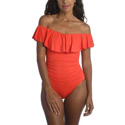 La Blanca Island Goddess Off Shoulder Ruffle One Piece - Paprika