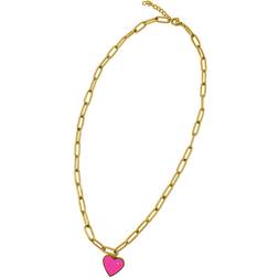 Adornia Heart Paper Clip Chain Necklace - Gold/Pink/Transparent