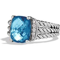 David Yurman Petite Wheaton Ring - Silver/Diamonds/Hampton Blue Topaz