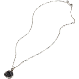 John Hardy Bamboo Silver Round Pendant with Black Sapphire on Chain Necklace