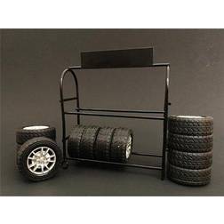 Metal Tire Rack with Rims and Tires for 1/24 Scale Models by American Diorama