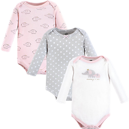 Hudson Cotton Long-Sleeve Bodysuits 3-Pack - Pink Gray Elephant (10118836)