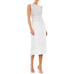 Mac Duggal Vertical Sequin Midi Sheath Dress - White