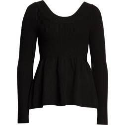 Rebecca Taylor Scoop Neck Peplum Pullover - Black