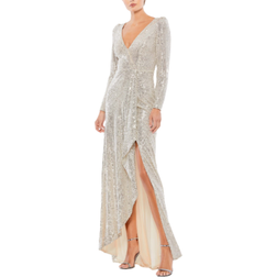 Mac Duggal Sequin Wrap Evening Gown - Silver