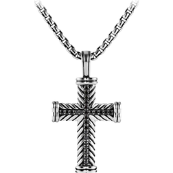 David Yurman Chevron Cross Necklace - Silver/Diamonds