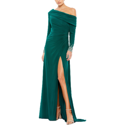 Mac Duggal Off-The-Shoulder Jersey Gown - Emerald Green