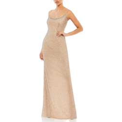 Mac Duggal Fully Beaded Scoop Neck Gown - Nude