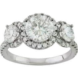 Charles & Colvard Three Stone Halo Ring - White Gold/Moissanite/Diamonds