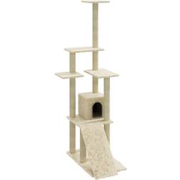 vidaXL Albero Per Gatti Con Tiragraffi In Sisal Crema 155 cm