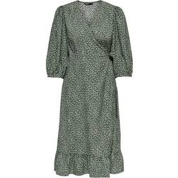 Only Olivia 3/4-Sleeve Wrapping Middle Dress - Green/Balsam Green