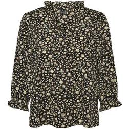 Vero Moda Frill Neck 3/4 Sleeved Top - Black