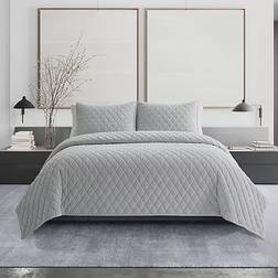 Vera Wang Diamond Velvet Quilt Set, Queen Édredon Argent (228.6x228.6cm)