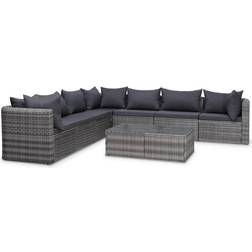 vidaXL Divani Giardino 8 Pz Con Cuscini In Polyrattan Grigio Set da Lounge da Esterno, 1 Tavolo incluso 7 Divani