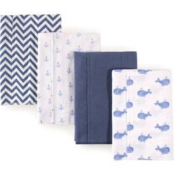 Hudson Flannel Burp Cloth 4-pack Blue Whales