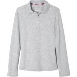 French Toast Girl's Long Sleeve Interlock Knit Polo with Picot Collar - Heather Grey