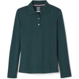 French Toast Girl's Long Sleeve Interlock Knit Polo with Picot Collar - Hunter Green