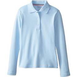 French Toast Girl's Long Sleeve Interlock Knit Polo with Picot Collar - Blue