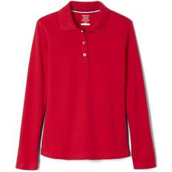 French Toast Girl's Long Sleeve Interlock Knit Polo with Picot Collar - Red