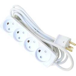 Solar Plus Stikdåse med 4 runde udtag, med jord. 5m ledning, med stikprop. Farve hvid. 10A 250V