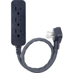 GE 3-Outlet Grounded Extension Cord, Braided, 1ft, Indoor, Black/Gray