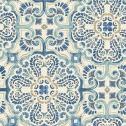 Nuwallpaper Florentine Tile Peel & Stick Wallpaper Blue