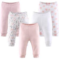 The Peanutshell Baby Girl Flower Cuffed Pants 5-Pack - Pink & White (7314PAN5W)