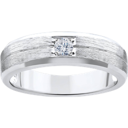 Pompeii3 Solitaire Brushed Diamond Wedding Ring - Silver/Diamonds