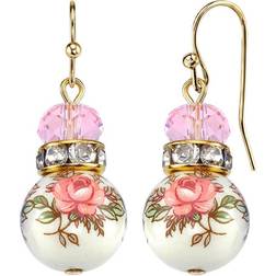 1928 Jewelry Beaded Rose Drop Earrings - Gold/Pink