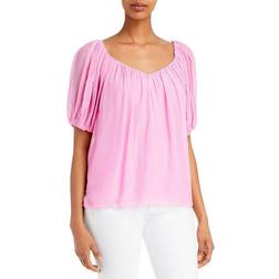 Rebecca Taylor Puff-Sleeve Top - Flamingo Pink
