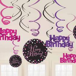 Amscan Happy Birthday Swirls sparkling pink