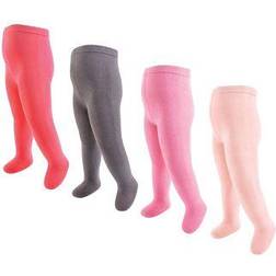 Touched By Nature Baby Girl's Tights 4-pack - Coral/Charcoal