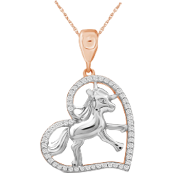 1928 Jewelry Horse Pendant Necklace - Rose Gold/Silver/Diamonds