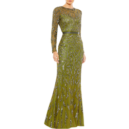 Mac Duggal Beaded Long Sleeve Evening Gown - Olive