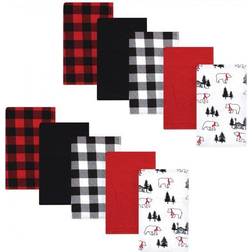 Hudson Cotton Flannel Burp Cloths Buffalo Plaid Bear 10-pack